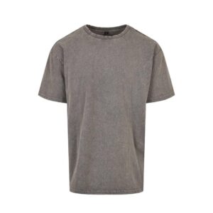 Voorkant van een donkergrijs oversized T-shirt met korte mouwen.